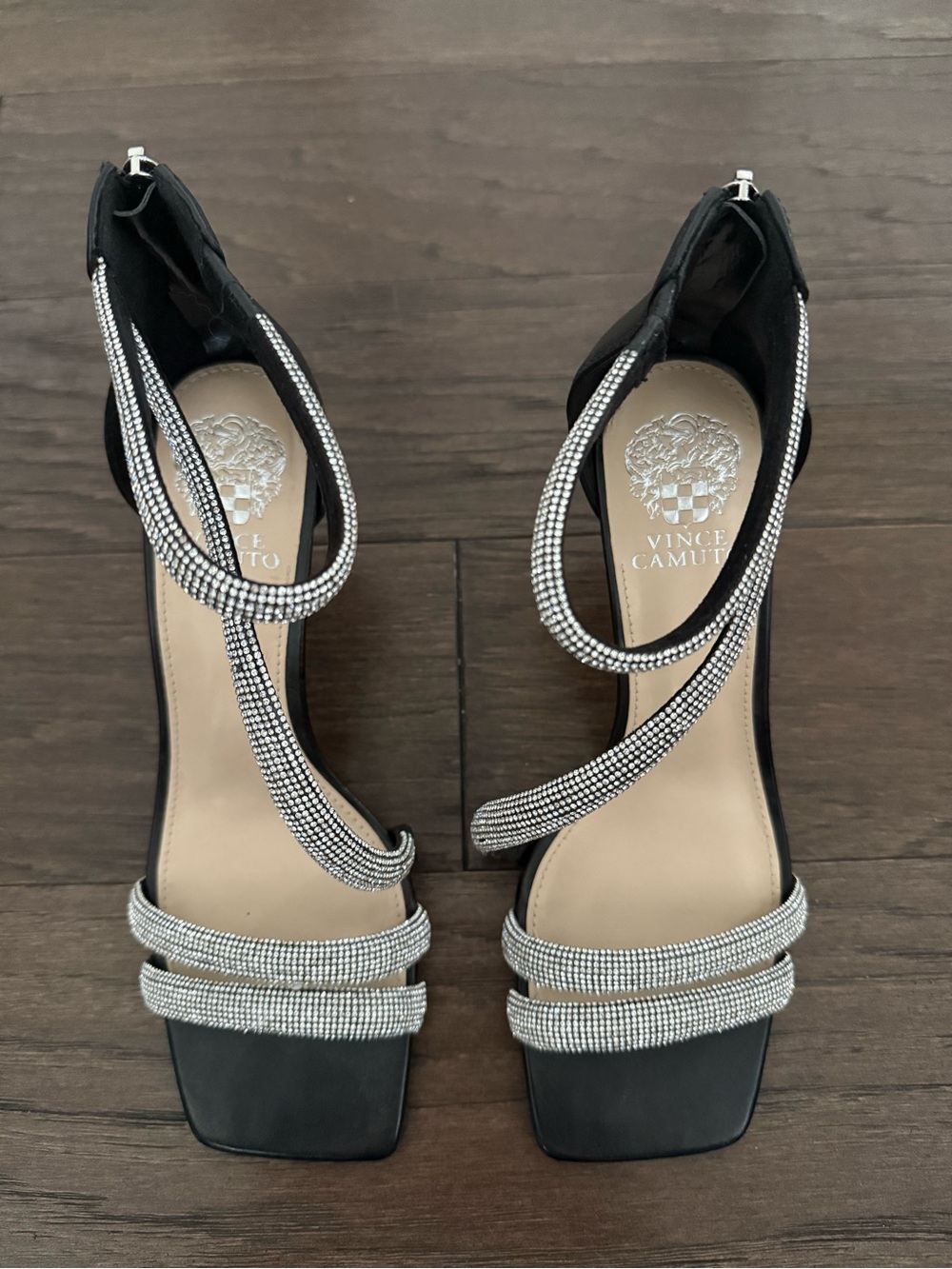 Vince Camuto Arklin Pavé Crystal Strappy Sandals Black - Size 8.5M